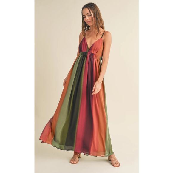 Miou Muse Colorblock Maxi Dress Boho Vacation Resort Summer Small - Picture 1 of 10